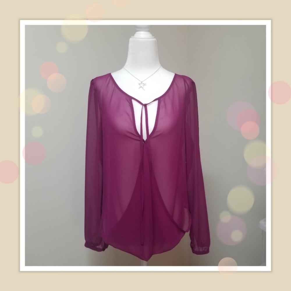 GUESS Sheer Fuchsia Blouse, Small NWT